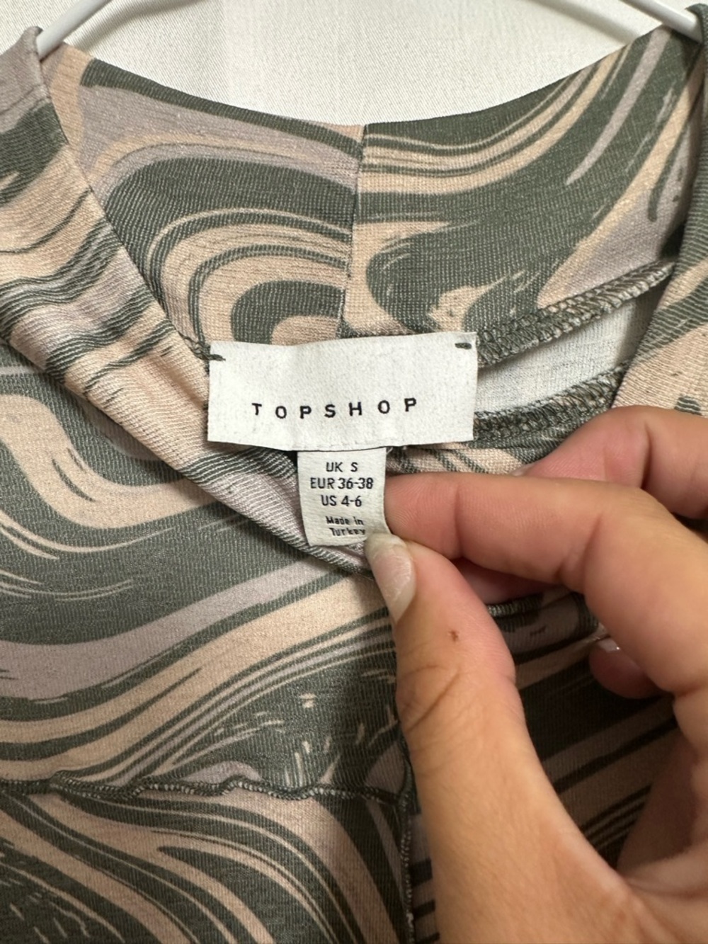 Topshop Marble Swirl Long Sleeve Crop Top in Sage and Cream Women’s Size US 4-6 - Picture 4 of 6